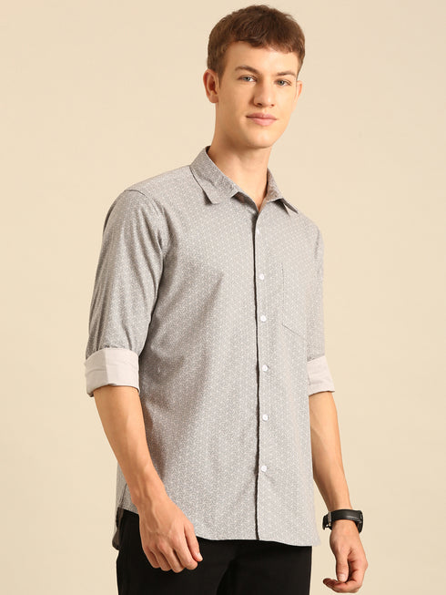 Grey Printed Full Sleeve Casual Shirt